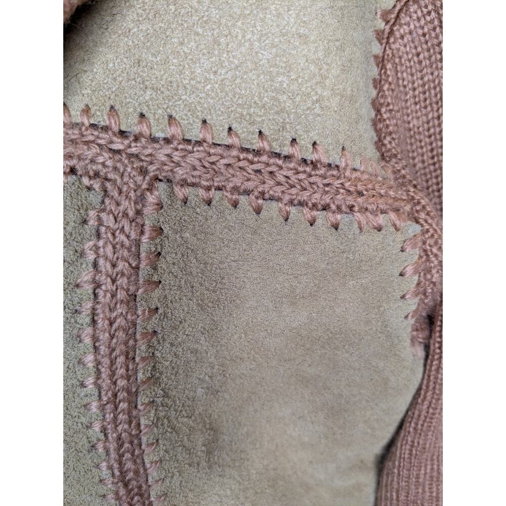 Vintage 70s Exclusive Imports Tan Leather Crochet Jacket Boho Hippy SZ M Korea - Picture 6 of 12